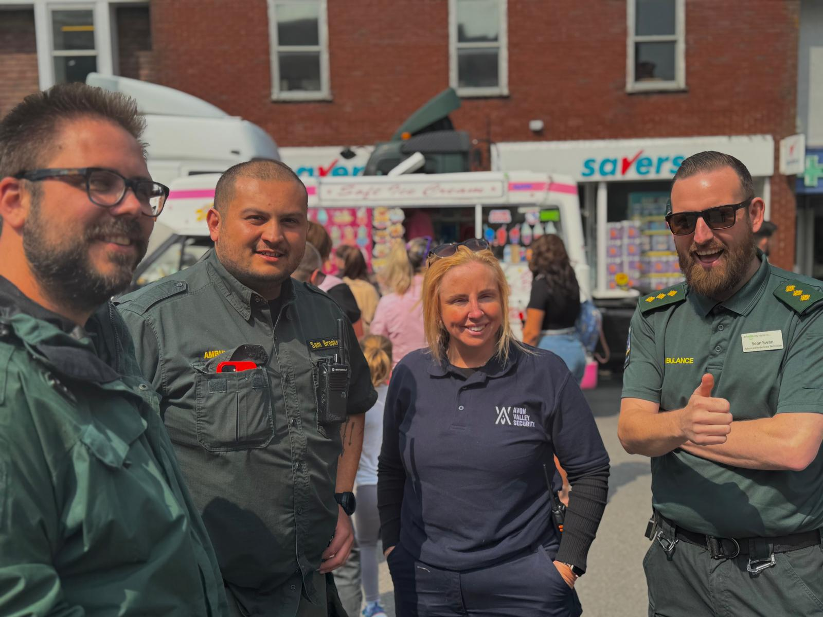 AV Group UK team member with ambulance service colleagues at a public event in Bristol