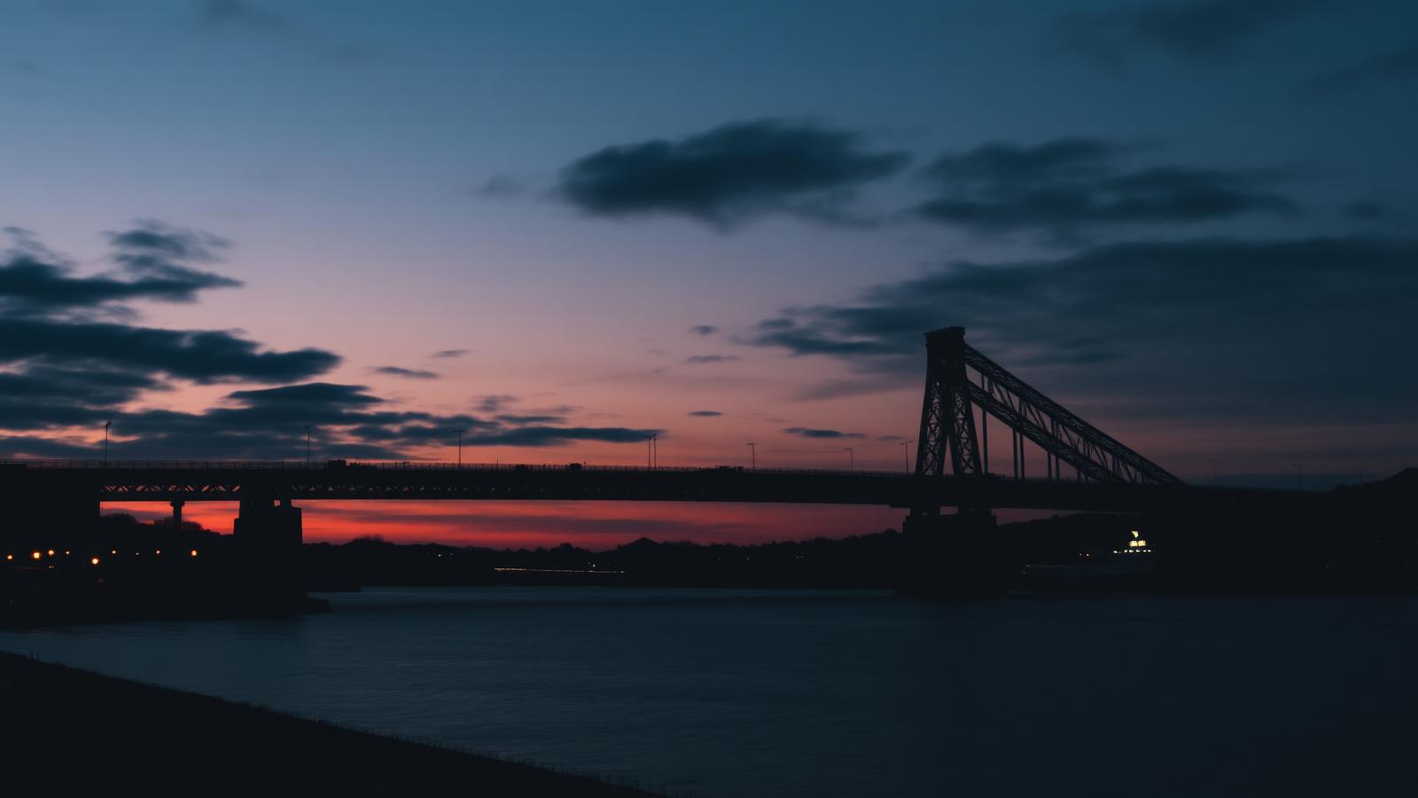 Newport Transporter Bridge over the River Usk at dusk