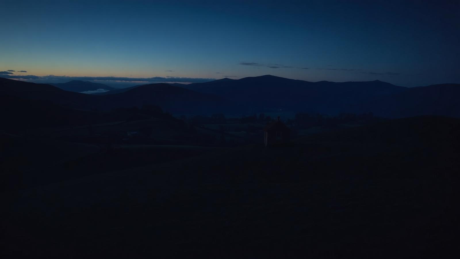Welsh valleys and distant Brecon Beacons at dusk